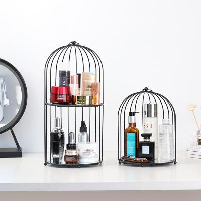 China Creative Home Office Cosmetic Metal Table Top Shelves Birdcage Shape Nordic Minimalist Storage Rack for sale