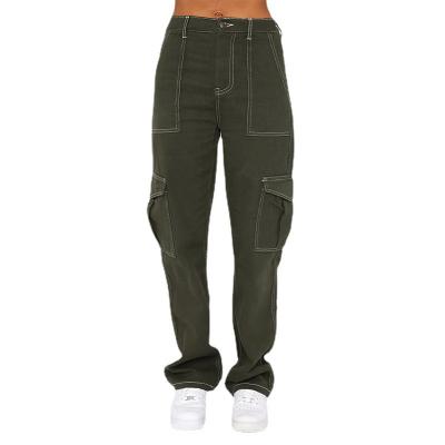 China Breathable 2023 OEM Custom High Waist Cargo Pants Straight Casual Streetwear Solid Color Jeans Cargo Pants Women for sale