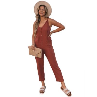 China Custom factory anti-pilling jumpsuit women summer casual loose one-piece sexy sleeveless overalls wholesale for ladies for sale