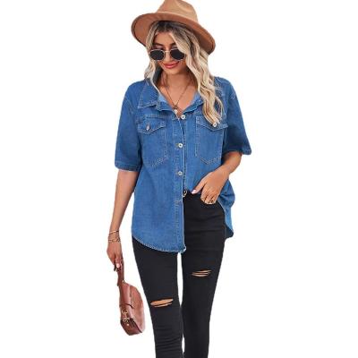 China 2023 summer personality women's anti-pilling denim shirts short sleeve turn-down collar pocket denim shirts for women for sale