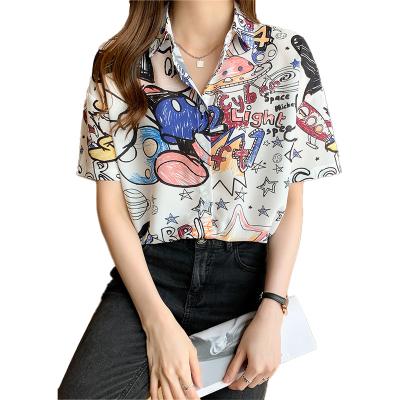 China Women Chiffon Fashion Summer Anti-pilling Custom Printed Graphic Women Polo Shirts Vintage Women's T-shirt Casual Short Sleeve for sale