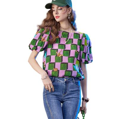 China 2023 Summer Fashion Chiffon Women's Anti-pilling Shorts Sleeve Casual Printed Shirt Women's Blouses&Shirts For Ladies for sale