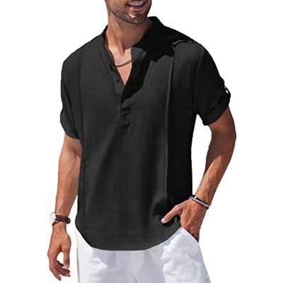 China 2023 Summer Fashion Anti-pilling Shorts Sleeve Black Casual Shirts Mens Custom Blank Canvas Shirt Men for sale