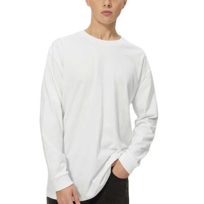 China Hot Selling Anti-Wrinkle Cotton Oversize Men's T-shirt Drop Shoulder Long Sleeve Custom 100% T-shirt White Color For Men for sale