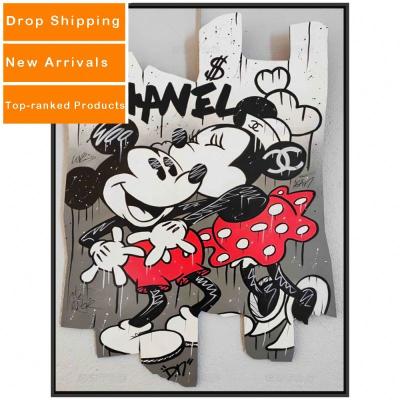 China New Classic/Postmodern Canvas Mickey Mouse Customized Modern Picture HD Printing Arte D'escultura Pop Abstract Oil Painting for sale