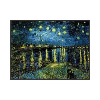 China Impressionist Antique Starry Rural House Theme Landscape City Oil Painting Van Gogh Sky Oil Painting Wall Hanging Art Painting for sale