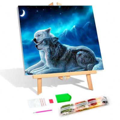 China CLASSIC Full Circle 5D Diamond Painting Moon Wooden Wolf Group DIY Diamond Embroidery Kits Round Wall Stickers Decoration for sale