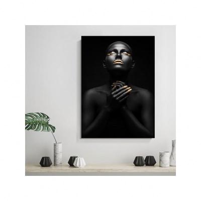 China New Classic/Postmodern Black and Gold Female Paintings on Luxury Home African Art Canvas Prints Scandinavian Wall Art for sale