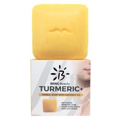 China Natural Organic Handmade Turmeric Toilet Soap Body Base Cleansing Facial Skin Care Cleanser Whitening Acne Face Turmeric Natural Organic Soap for sale