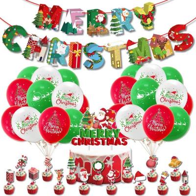 China Festival Decoration Christmas Party Decoration Set Santa Claus Flag Cake and Balloon Set for sale