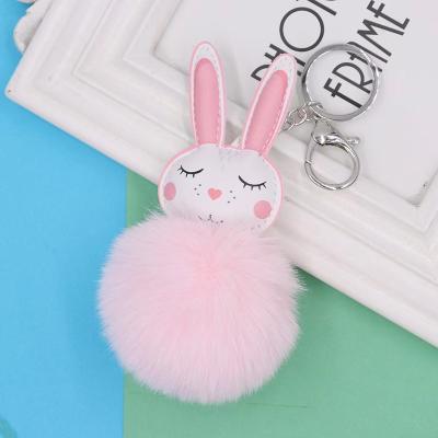 China Promotion Gift Bunny Keychain Faux Rabbit Hair Bulb Bag Car Ornament Fluffy Fur Ball Keychain for sale