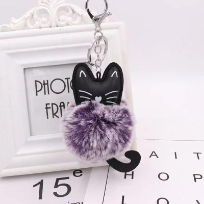 China Cute Car Bag Accessories Key Ring Mom Gift Ladies Car Key Chain Soft Cat Hair Pompom Animal Tail Fur Ball Key Chain Promotion Gift for sale