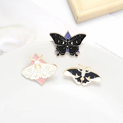 China For Picture Moth Butterfly Enamel Pins Custom Moon Phase Brooch \ Bag Clothes Lapel Pin Gothic Badge Jewelry Gift for Kids Friends for sale