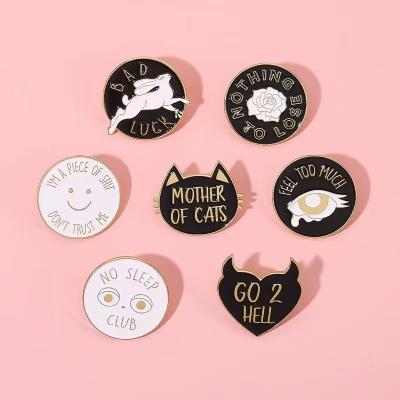 China As Picture Around Yin Yang Kitty Enamel Pins Badge Letters Quote Lapel Pin Punk Gothic Jewelry Brooches Backpacks For Friends for sale