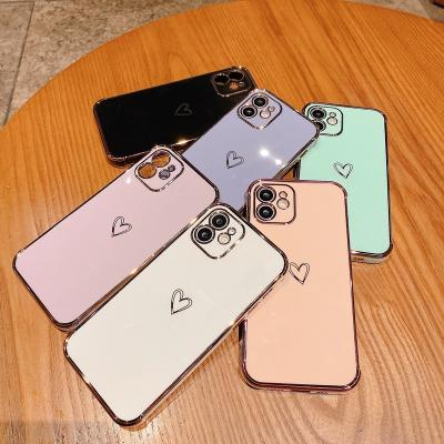 China Shockproof Soft Plated Heart Shaped Phone Case For iPhone 11 12 13 X XR XS Max Pro Max 7 8 Plus SE2020 Mini Cases Protective Cover for sale