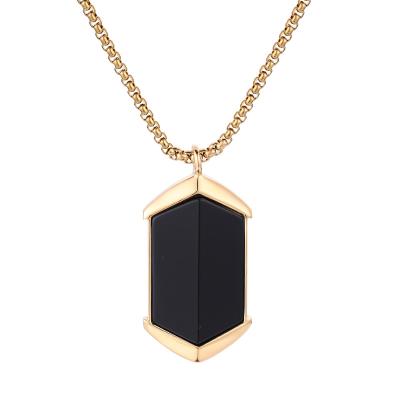 China High Quality Geometric Natural Stone Black Onyx Sginet Ring Pendant Necklace Jewelry Set For Men Jewelry for sale