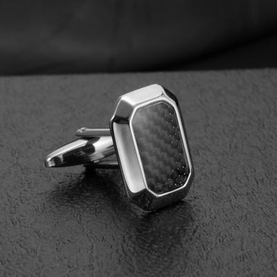 China Fashion Environmental Friendly Men's Accessories Stainless Steel Map Carbon Fiber Square Cufflinks Men for sale