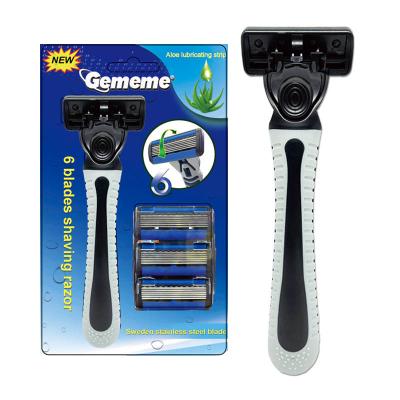 China Six Blade Gememe G-K603M Face Razor Shaver Six Replaceable Hot Selling Popular Blades For Men Manual Rubble Handle Manual Razor for sale