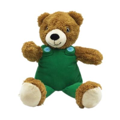 China Popular Custom Plush Brown Bear With Green Cloth Global Teddy Bear Stuffed Kids Toys for sale