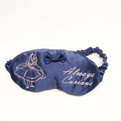 China Anti-wrinkle Embroidery Sleep Eye Mask Pattern Sapphire Satin Silk Eye Mask Patch For Sleeping for sale