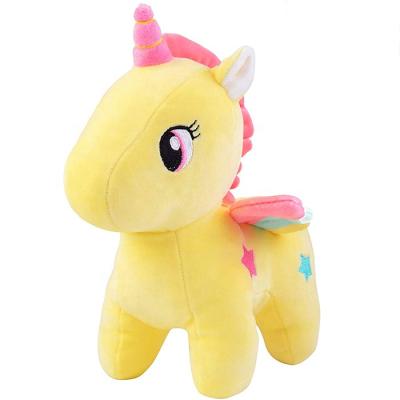 China Popular Custom Super Soft Plush Fabric Yellow Spandex Unicorn Plush Toy Doll for sale