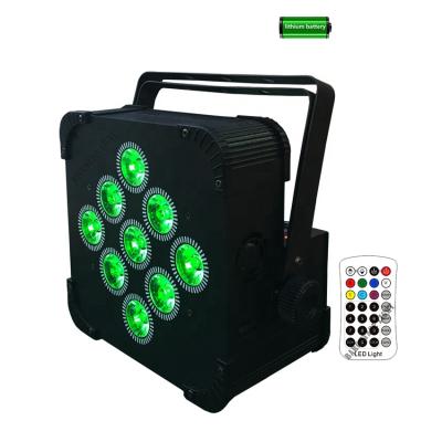 China KTV Wireless 9x18W 6in1 RGBWA+UV LED Par Light/DMX Evar DJ Disco Party KTV Wireless RemotControl Led Wedding Bar Stage Light for sale