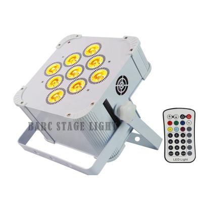 China Wireless Remote Control KTV 9pcs 18W 6in1 LED RGBWA+UV DMX Battery IR Par Flat Light For Stage Disco for sale