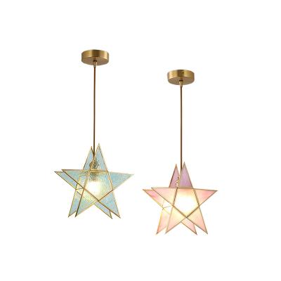 China Modern Luxury Pure Copper Bedside Lamp Bedroom Led Star Lights Room Glass Chandelier For Dining Room Hotel Bar for sale