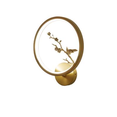 China Traditional Pure Copper Circular Led Wall Lamp For Living Room Balcony TV Background Wall Aisle Staircase for sale