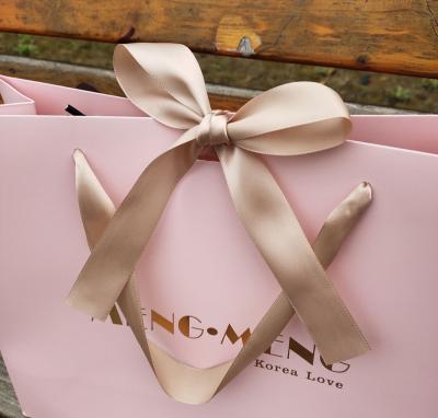 China Recyclable Top Quality Luxury Custom Design Your Own Logo Paper Shopping Gift Bag With Ribbon Handle And Bow Tie for sale