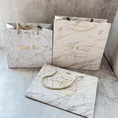 China Recyclable Luxury Custom Logo Thank You Gift Paper Bags Boutique Small Carry Eco Marble Gift Paper Bags Wedding Paper Bag With Handles for sale