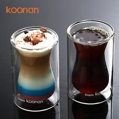 China 250ml 350ml 450ml 375ml 475ml Double Wall Borosilicate Glass Cup Sustainable Glass Double Wall Cup With Handle for sale