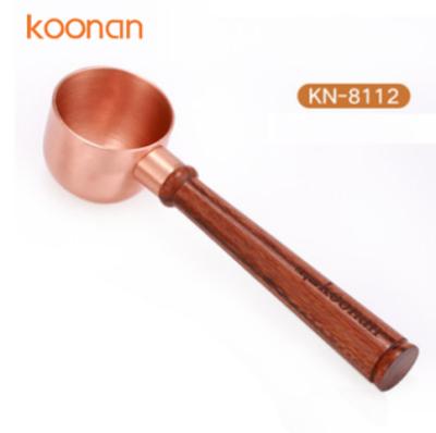 China Koonan 12g Durable Wooden Handle Coffee Bean Doser Coffee Powder Copper Scoop for sale