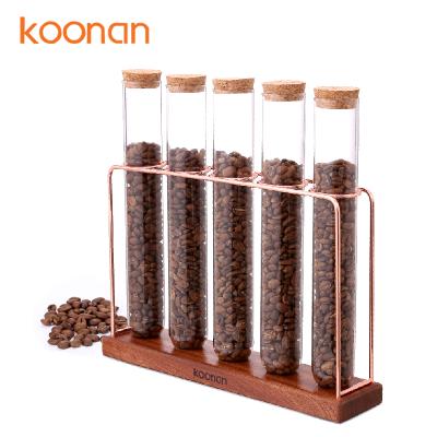 China Viable Custom Stain 304 Stainless Steel Wooden Test Tube Rack To Show Tea Coffee Bean Display Rack And 5 Holes for sale