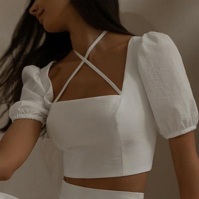 China Fashion high quality new design anti-pilling women's single strap crop summer sexy ladies tops custom made T-shirts for women for sale