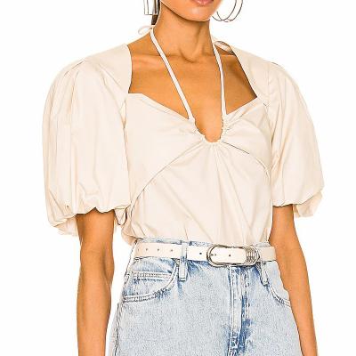 China Anti-pilling high quality women cropped shirts latest design blouse wholesale puff sleeve tops women summer clothing for sale