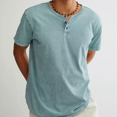 China QUICK DRY high quality cotton simple round neck with button short sleeve t shirts for men for sale