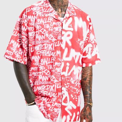 China Anti-pilling Cheap Custom Polyester Sublimation All Over Printed Mens Drop Shoulder Over Sized Street Wear Shirts for sale