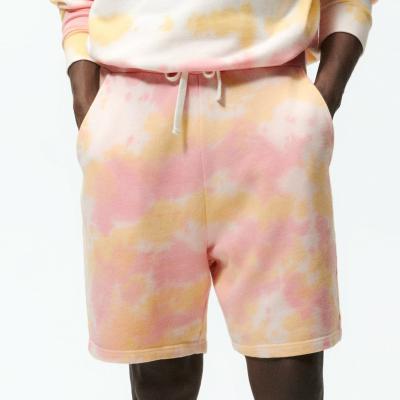 China new style fashion cotton tie dye Anti-wrinkle shorts drawstring elastic men's waist casual shorts with pockets for sale