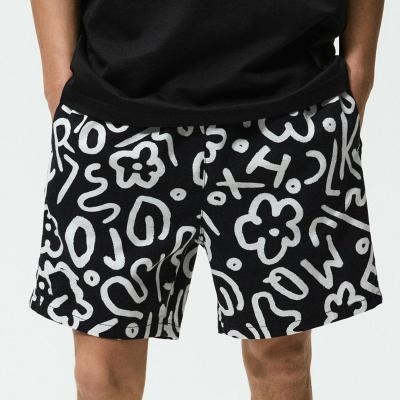 China High Quality Anti-Wrinkle Hip Pop Printed Loose Fit Gym Elastic Waist Full Woven Woven Shorts For Men for sale