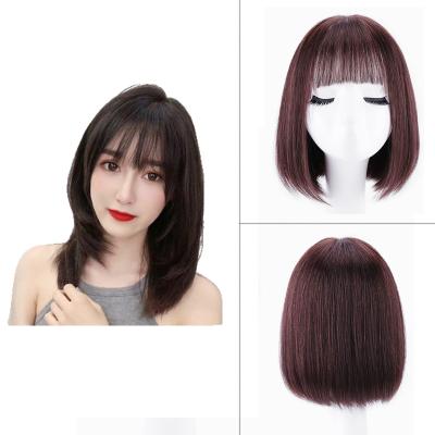 China Silky Straight Human Hair Short Bob Non Lace Cut Wigs Natural Black Straight Hairline Machine Made Wig Full With Bang for sale