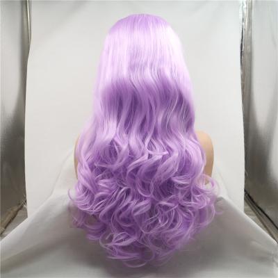 China Wholesale Long Ombre Swiss Lace Glueless Purple Lace Front Synthetic Sheer Lace Front Hair Wig Loose Body Weave Wavy for sale