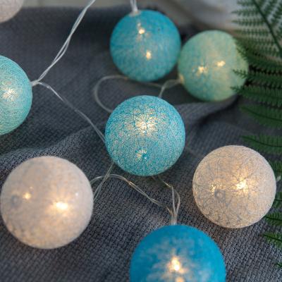 China Popular Led String Lights Holiday Decoration 6cm Cotton Ball Light Blue String for sale