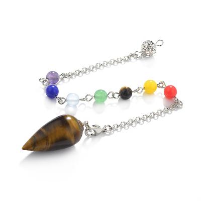 China Ethnic Cliobeads 7 Cakra Beads Healing Stone Crystal Brass Chain Tiger Eye Rose Quartz Opal Quartz Pendulum for sale