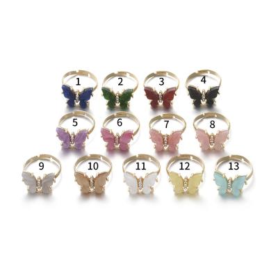 China Cliobeads Fashion Trendy Shell Jewelry Rainbow Color CZ Micro Pave 14x18mm Large Butterfly Adjustable Rings for sale