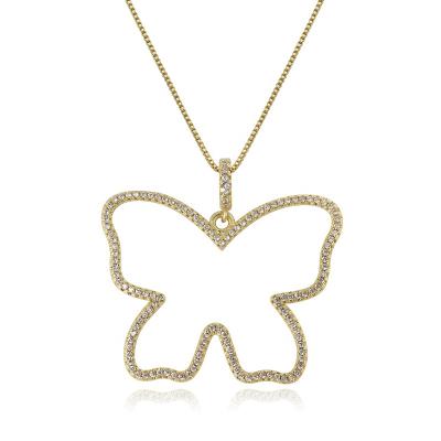 China Wholesale FASHIONABLE CZ Micro Pave Big Gold Brass Butterfly Necklace Pendant Chain Jewelry for sale