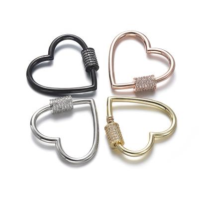 China Wholesale Carabiner Lock Cliobeads Rose Gold Color Heart Shape CZ Pave Brass Carabiner Screw Lock Clasp For Jewelry Making for sale