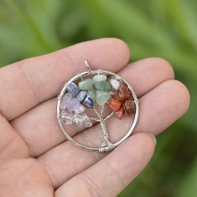 China Natural Gemstone FASHIONABLE Chips Tree Of Life Pendant Healing Crystal Jewelry Wire Warp Pendant for sale