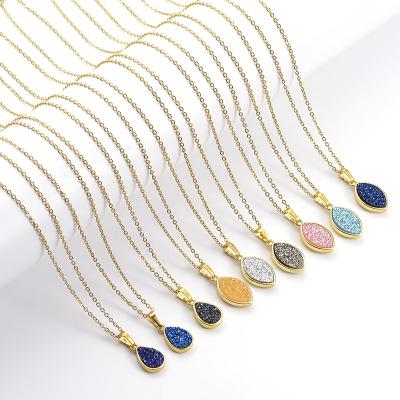 China Cliobeads Cliobeads Horse Eye Marquis Shape Druzy Quartz Women Jewelry Handmade Plated Pendant Brass Chain Necklace Jewelry Druzy Necklace for sale