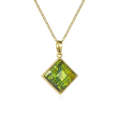 China Drop Resin Pendant Necklace Cliobeads 18k Brass Chain Gold Plated Square Faceted Synthetic Opal Resin Bezel Pendant Brass Chain Necklace For Girls for sale